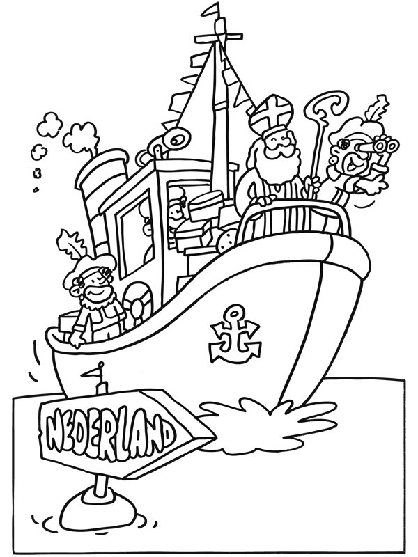 Kleurplaat Sinterklaas Stoomboot Intocht Haven
